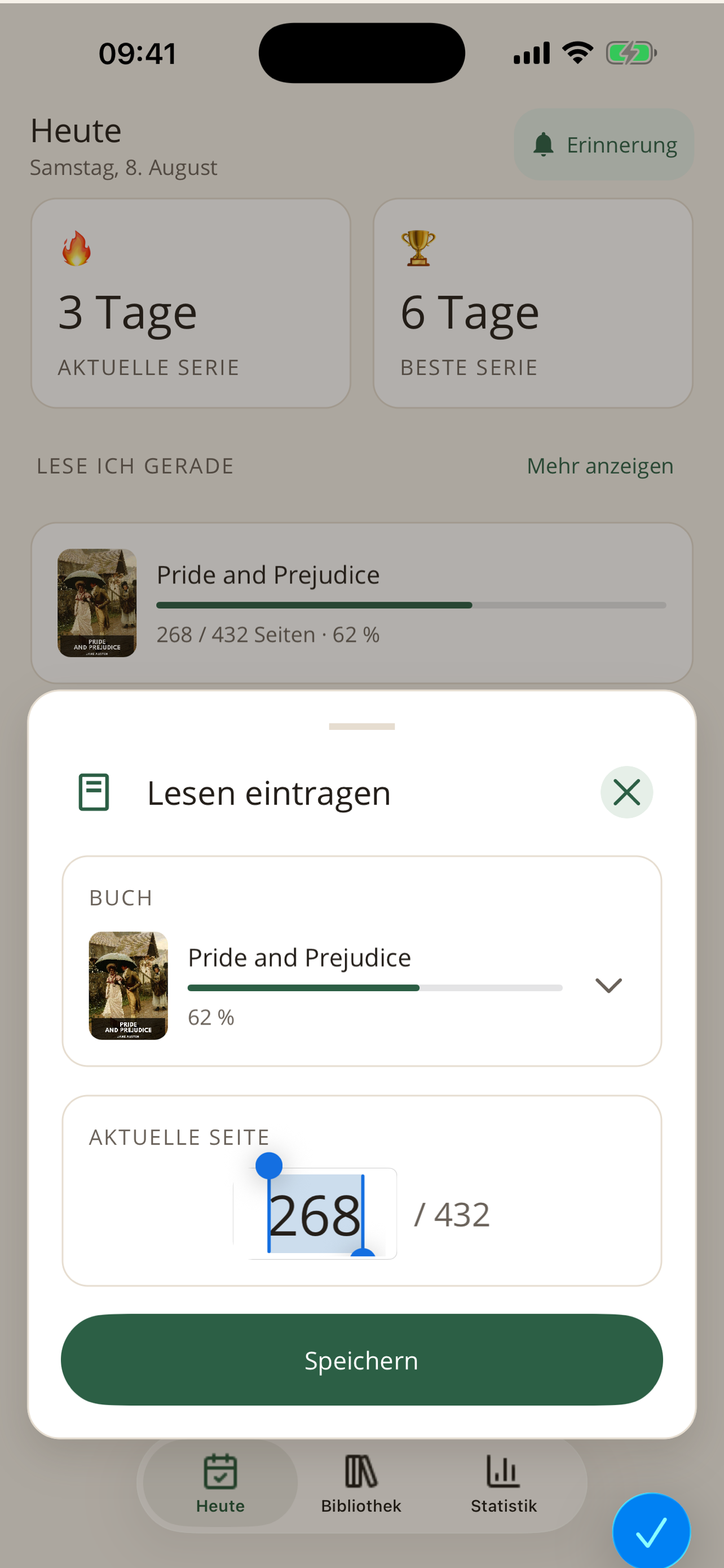 ReadAura Quick Log — schnelles Aktualisieren der Buchseite