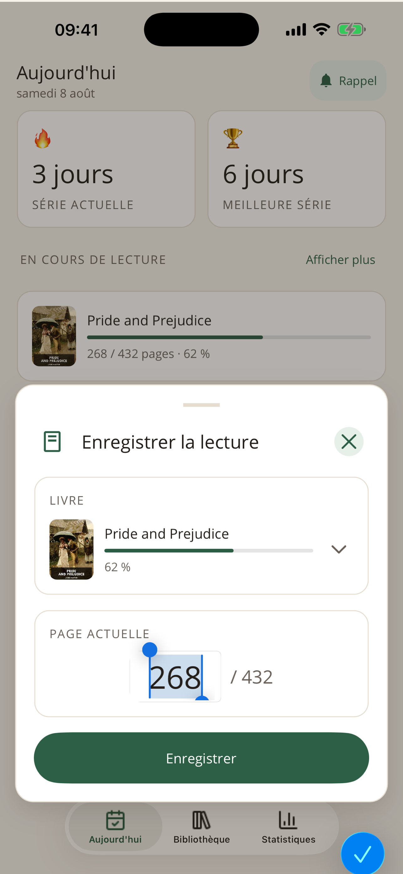 ReadAura Quick Log — mise à jour rapide de la page du livre