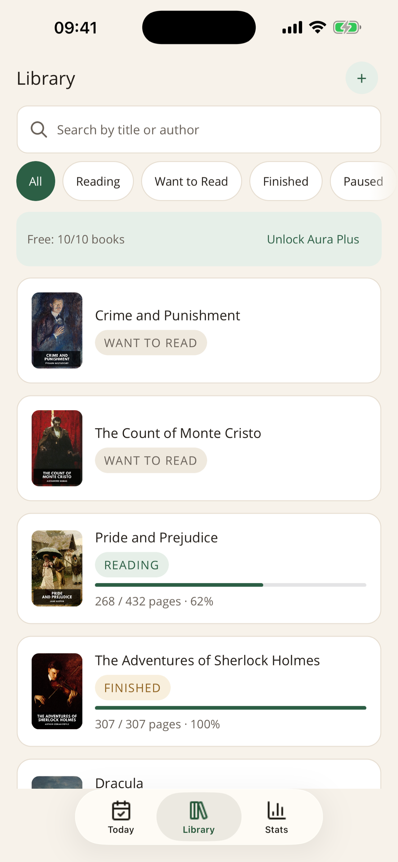 ReadAura Library — a private library with reading progress
